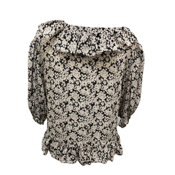 Doen Viola Black and White Floral Ruffled Top - Large - Picture 4 of 12